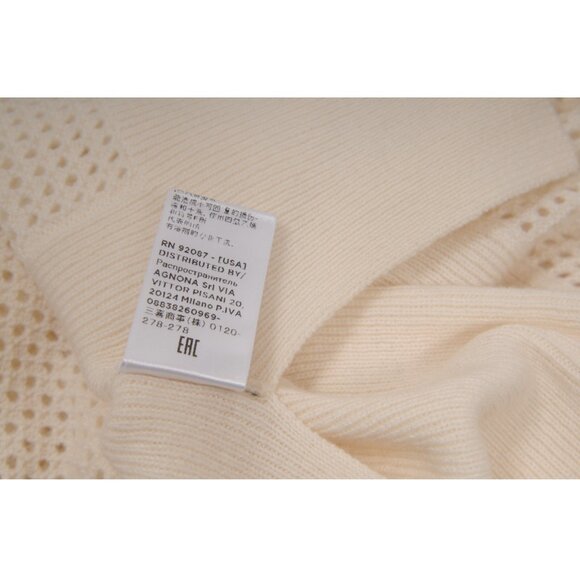 Agnona Womens Perforated Sweater Large Cream Cashmere Knit Crew Neck Pullover - Picture 6 of 7